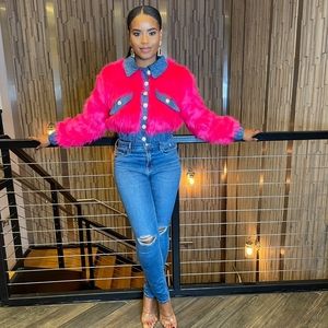 Paris Denim Faux Fur Jacket